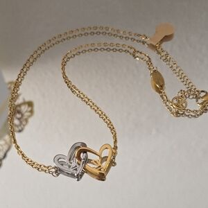 Two-Tone Gold & Silver Heart Link Necklace - Women Jewelry .
